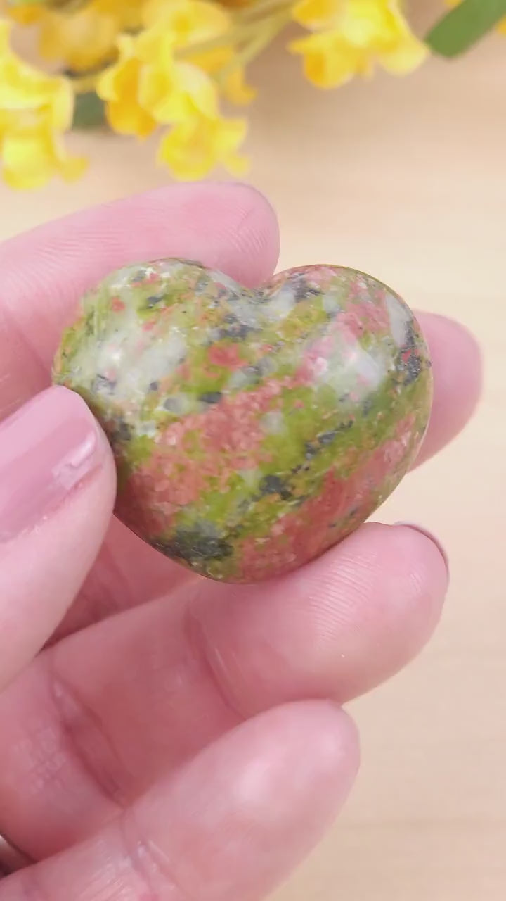 Gorgeous Unakite Puffy Crystal Heart | Carved Crystal Heart