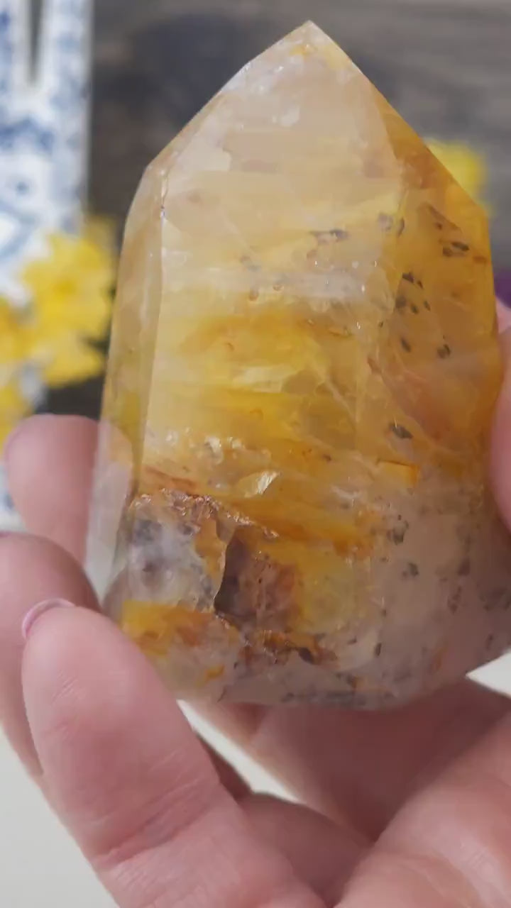 Stunning High Quality Golden Healer Quartz Freeform Crystal Tower from Brazil Crystals for Manifestation