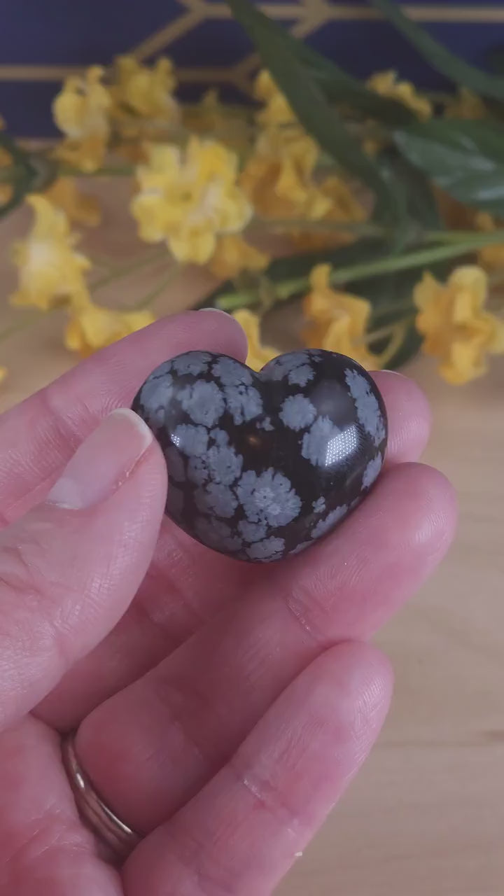 Gorgeous Snowflake Obsidian Heart | Carved Crystal Heart