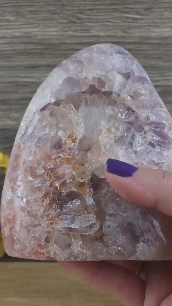 Stunning Ethereal Pink Amethyst Crystal Freeform X Rainbow Druze Brazilian Pink Amethyst Flame