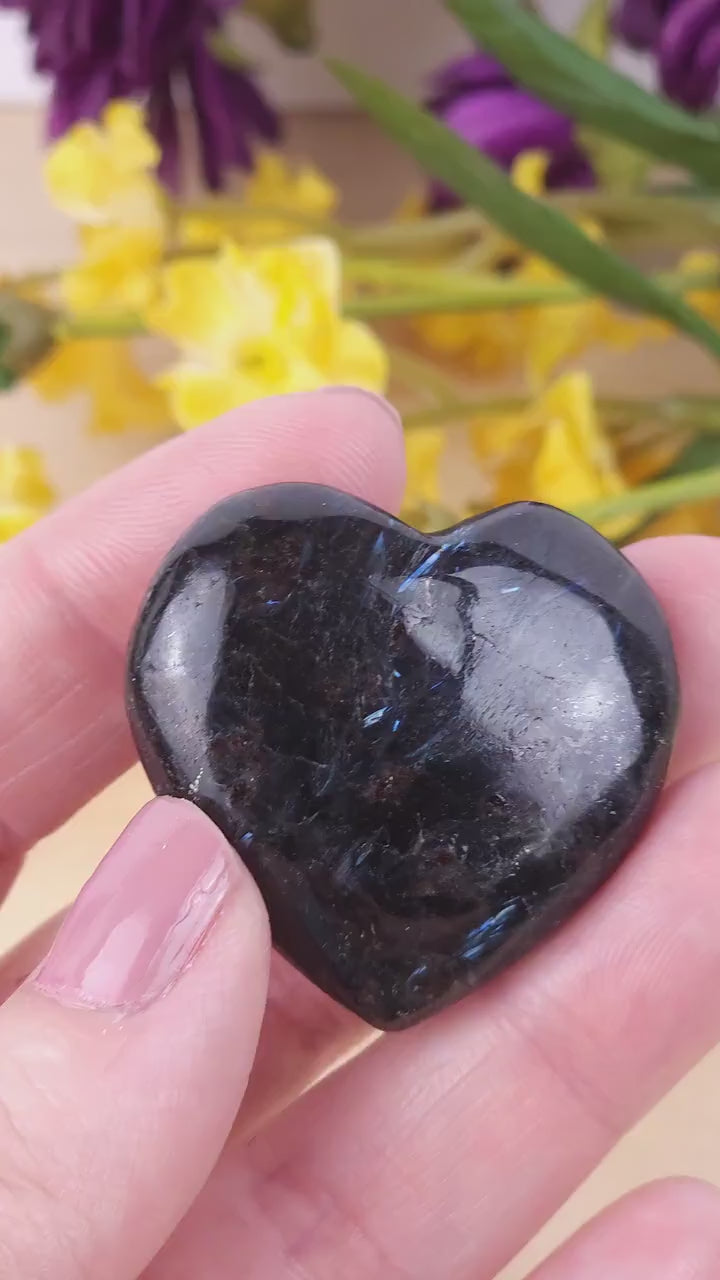 Gorgeous Arfvedsonite Puffy Crystal Heart | Astrophyllite Carved Crystal Heart