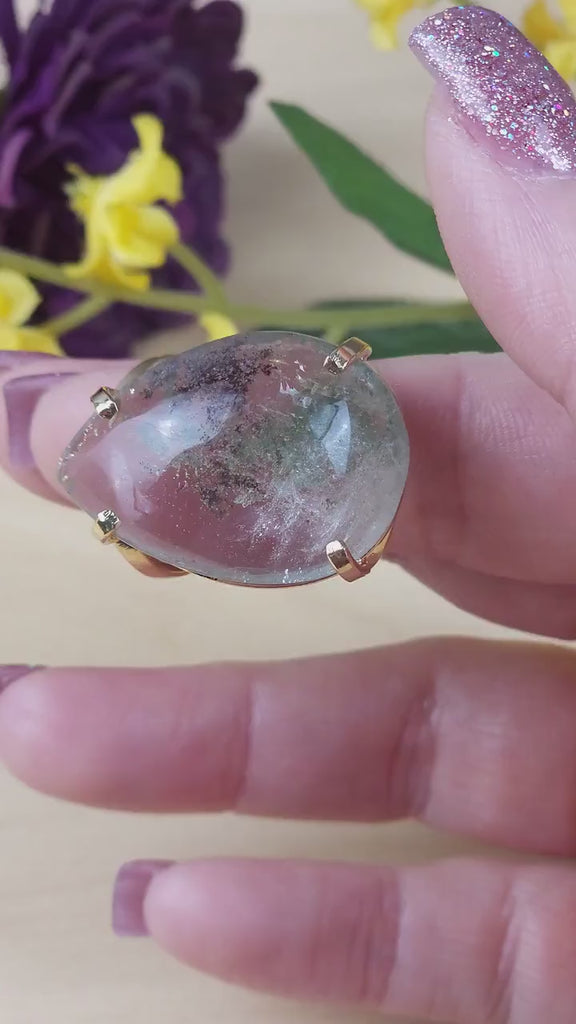 Stunning Raw Garden Quartz Ring | Quartz Crystal Ring | Fairy Grunge Hippie Goth Freeform Crystal Ring Statement Jewelry Gold Plated