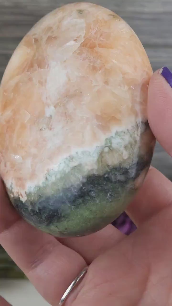 Fabulous Extra Large Green Heulandite and Peach Stilbite Crystal Palm Stone