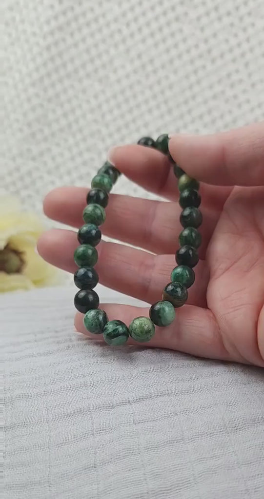 Emerald Natural Gemstones Bracelet 8mm Healing Protection Bead Bracelet Stretchy Bracelet Boho Reiki Heart Chakra Crystals Psychic Awareness