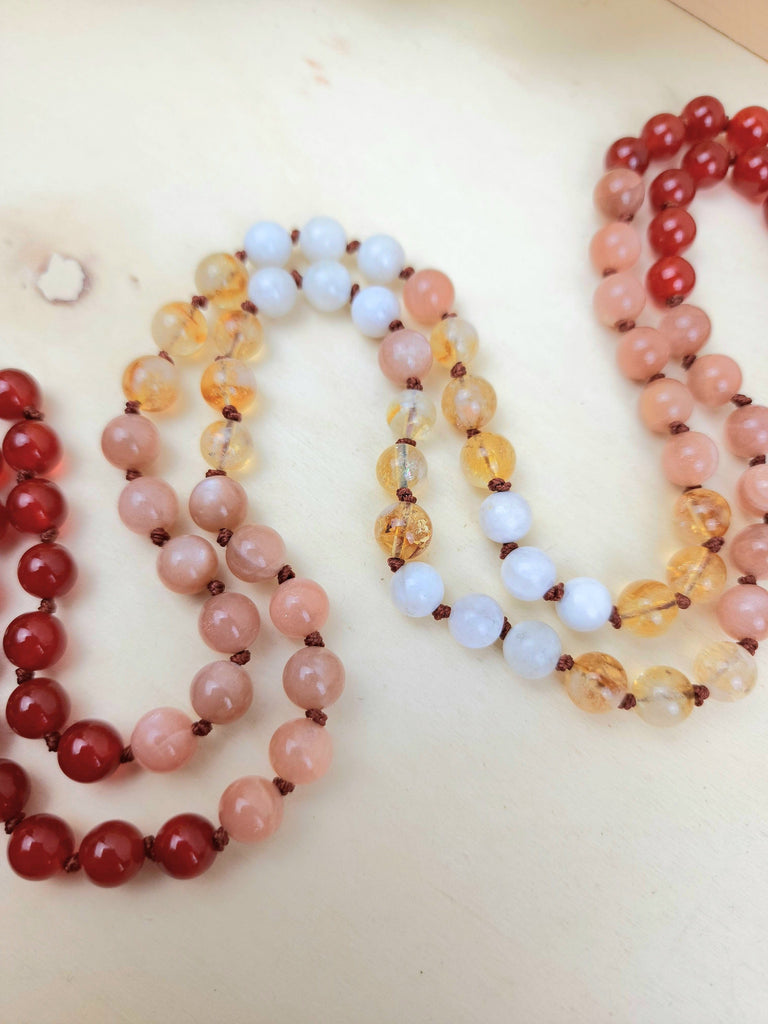 Mala Sacral Chakra Mala Prayer Beads with Obsidian Carnelian Sunstone (Heliolite) Citrine 8mm Natural Gemstone Prayer Mala