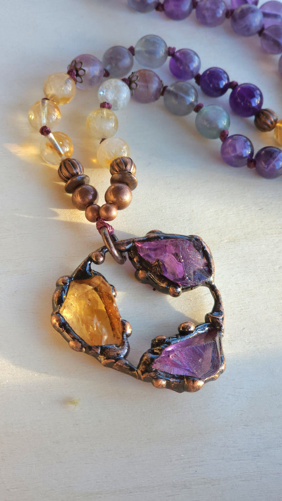 Jewelry Stunning Amethyst Crystal Electroformed Freeform Artisanal Knotted Pendant Necklace