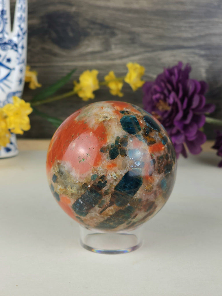 Crystals, Stones, & Gems Stunning Blue Apatite and Orange Calcite Gemstone Sphere from Brazil Large Crystal Sphere