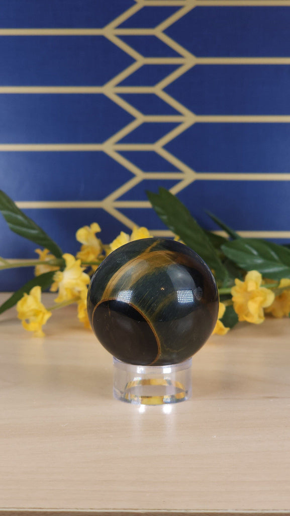 Crystals, Stones, & Gems Stunning Blue Tiger Eye Sphere | Flashy Scrying Crystal