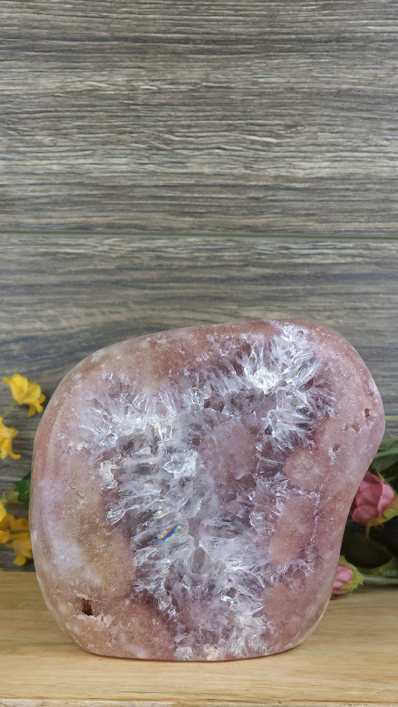 Stunning Ethereal Pink Amethyst Crystal Freeform X Rainbow Druze Brazilian Pink Amethyst