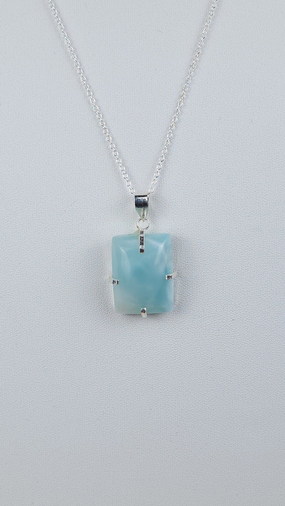 Crystals, Stones, & Gems Stunning Polished Larimar Crystal Pendant Necklace | Statement Jewelry | 925 Sterling Silver Plated