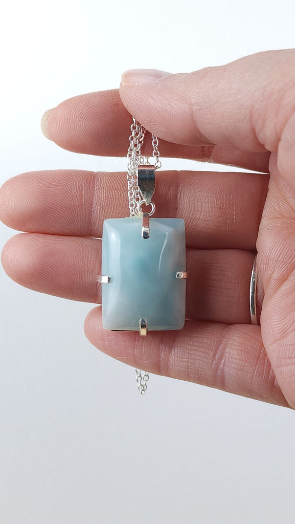 Stunning Polished Larimar Crystal Pendant Necklace | Statement Jewelry | 925 Sterling Silver Plated