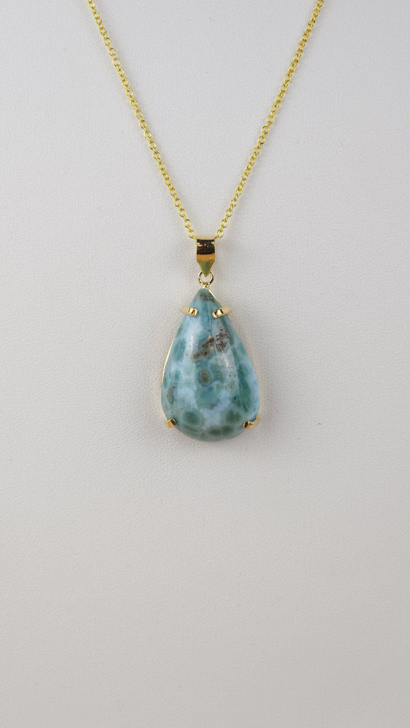 Stunning Polished Larimar Crystal Pendant Necklace | Statement Jewelry | Gold Plated