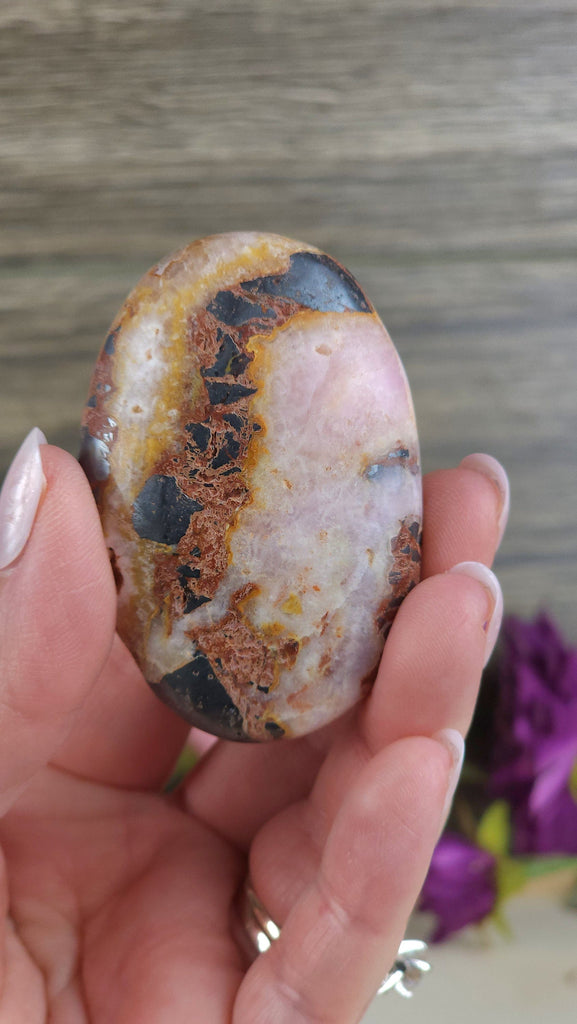 Stunning Rare Pink Aragonite Medium Banded Natural Palm Stone Pink Crystal Pocket Stone Rare Healing Meditation Stone