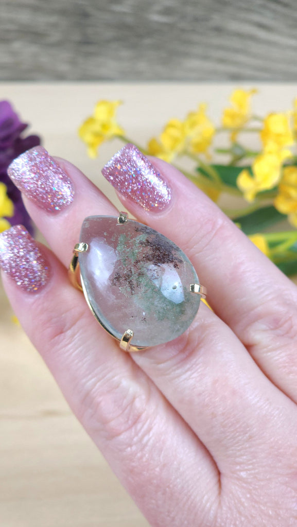Jewelry Stunning Raw Garden Quartz Ring | Quartz Crystal Ring | Fairy Grunge Hippie Goth Crystal Ring Statement Jewelry Gold Plated