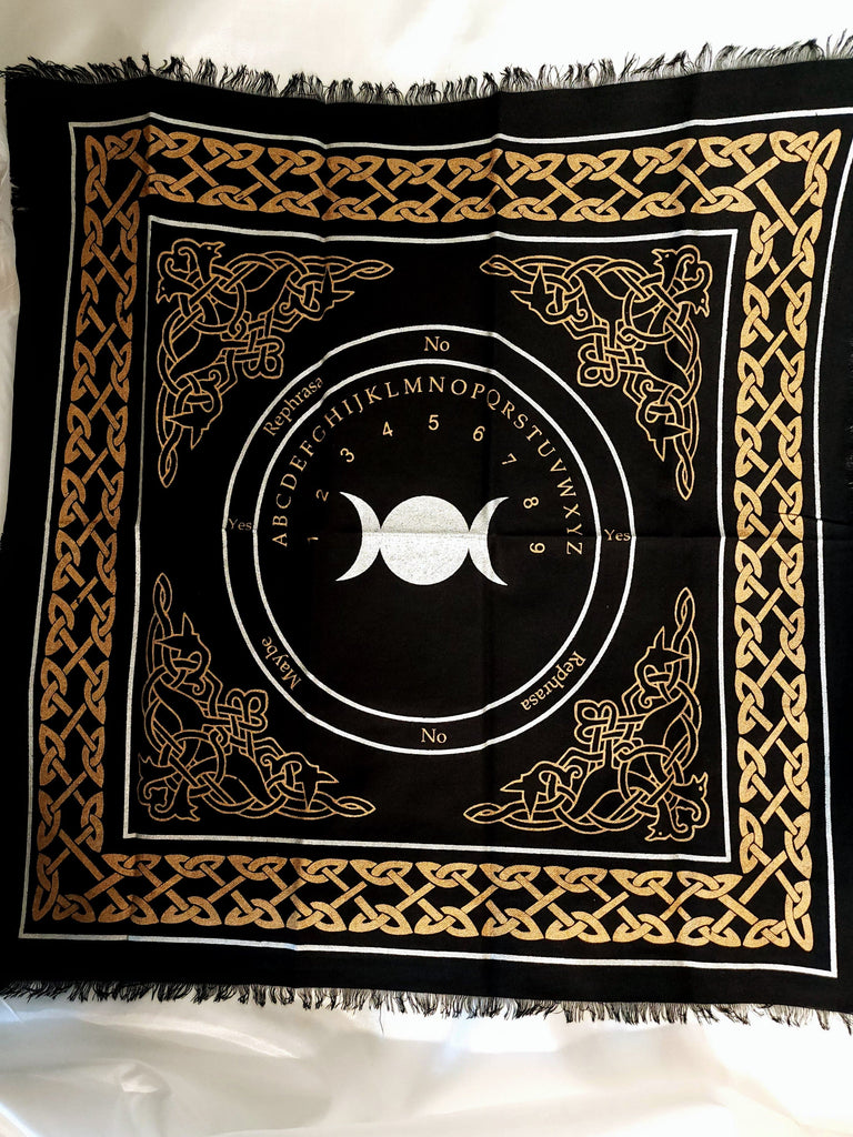 Altar Tile Triple Moon Altar Cloth Ouija Board Silver & Gold Detail