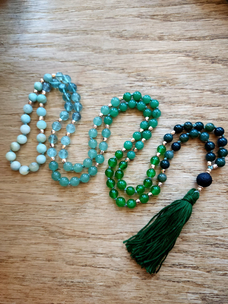 Mala Virgo Zodiac Sign Mala Beads Moss Agate, Green Aventurine, Jade, Fluorite, Amazonite Natural Gemstone 8mm bead Mala Prayer Beads Necklace