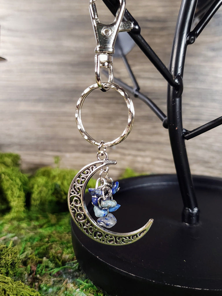 Keychain Crescent Moon Keychain with Gemstones