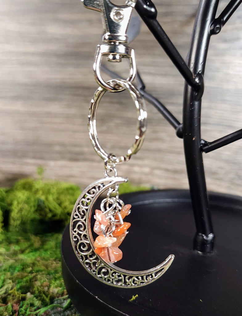 Keychain Crescent Moon Keychain with Gemstones