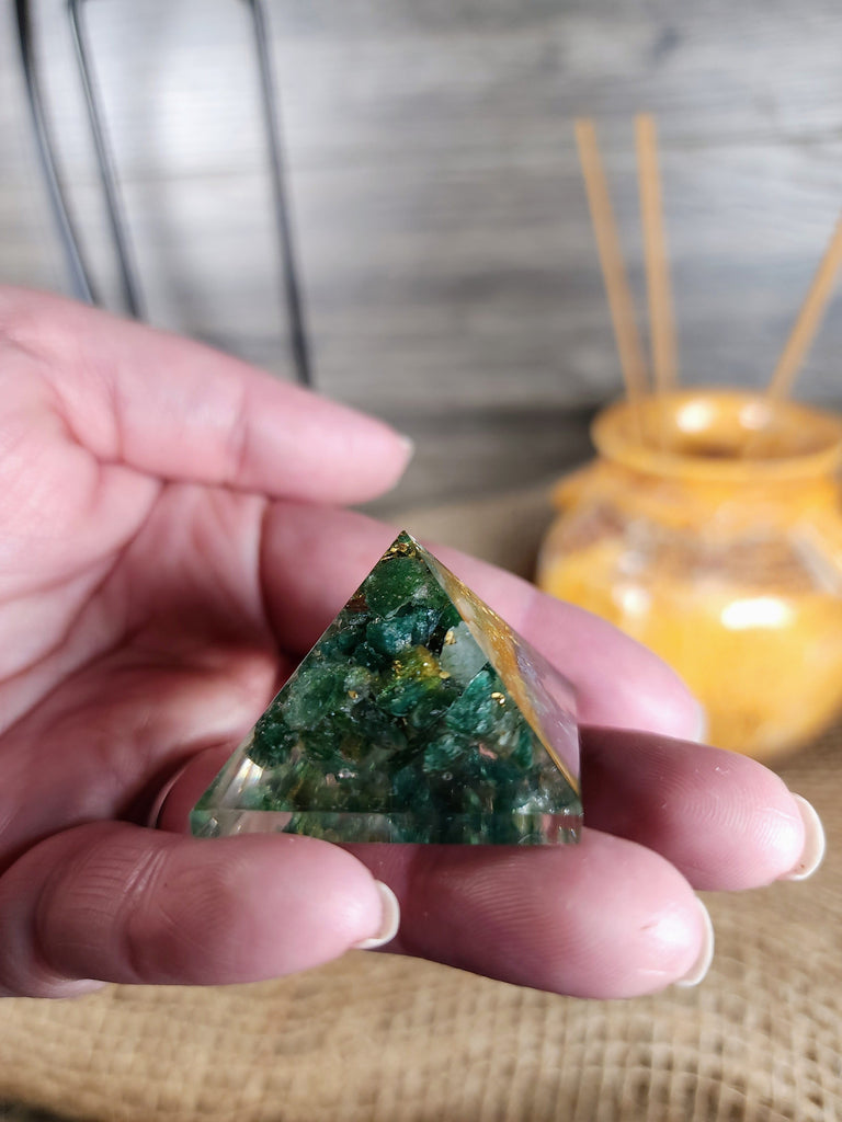 Crystals, Stones, & Gems Green Aventurine Orgone Resin Pyramid  - Heart Chakra