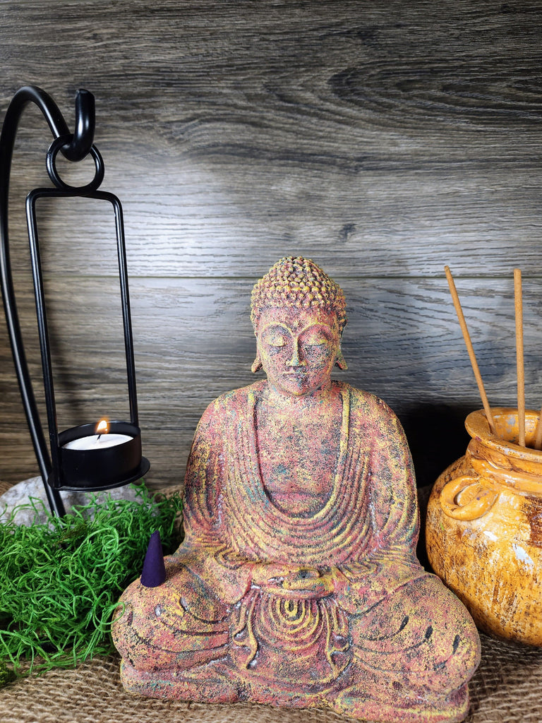 Meditating Buddha Incense Holder Volcanic Stone Statue