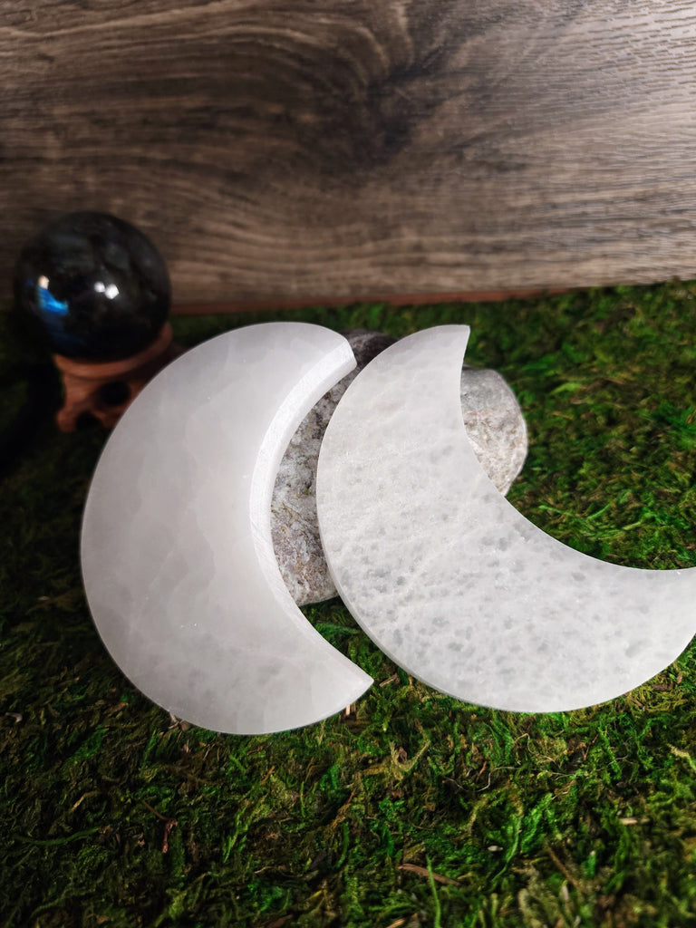 Crystals, Stones, & Gems Selenite Charging Plate Crescent Moon