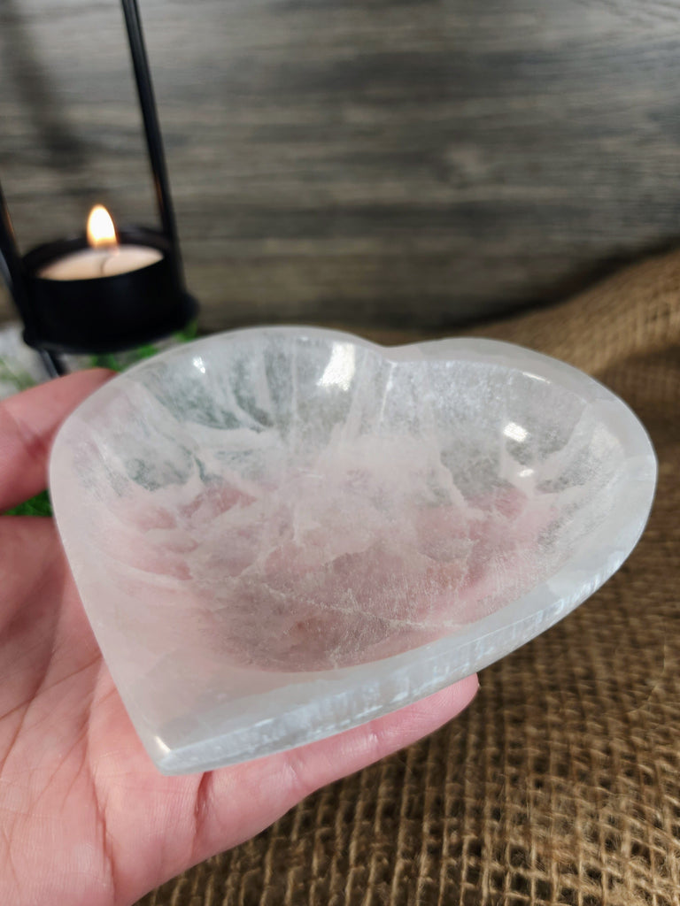 Crystals, Stones, & Gems Selenite Large Heart Offering Bowl
